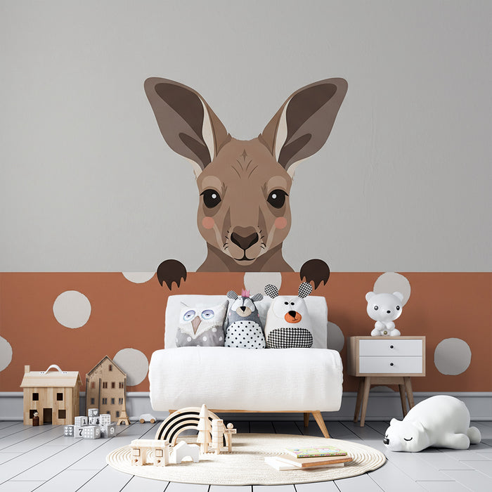 Barntapet | Söt känguru på terrakottafärgad prickig bakgrund
