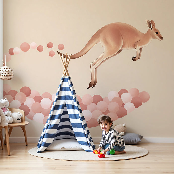 Barntapet | Känguru hoppande mitt i pastellbubblor