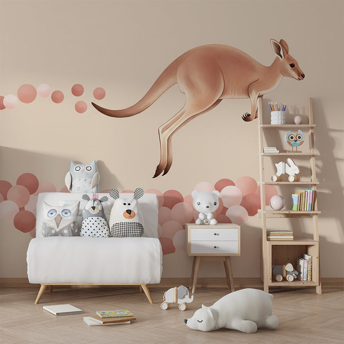 Barntapet | Känguru hoppande mitt i pastellbubblor