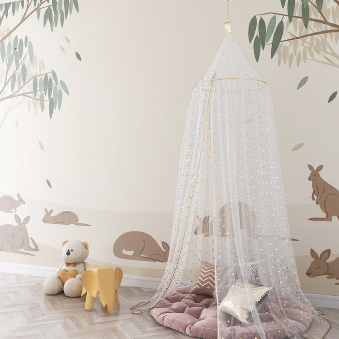 Tapeta do pokoje miminka | Klidní klokani pod eukalypty