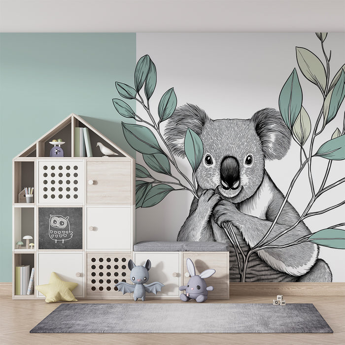 Barntapet | Kramande koala omgiven av delikat lövverk