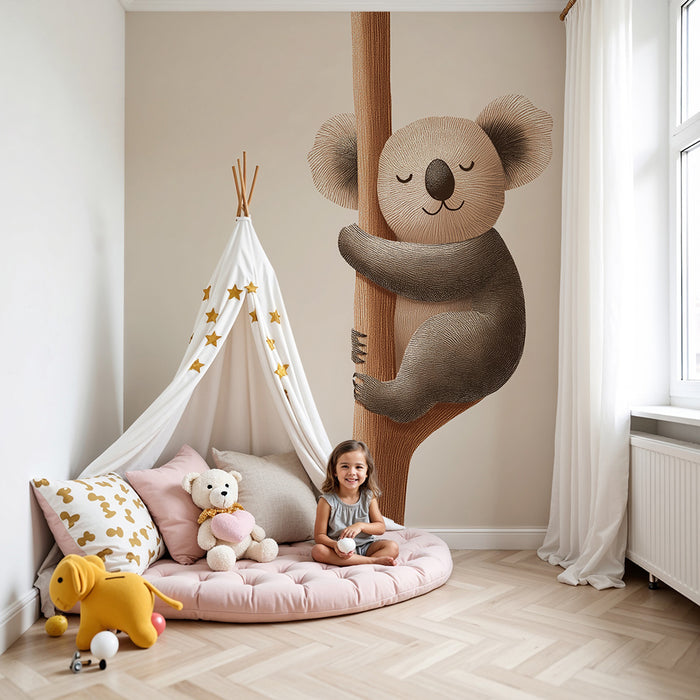 Nursery room wallpaper | Cuddly koala on a tree