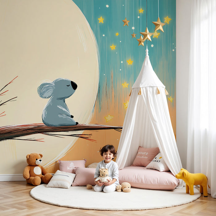 Papier peint chambre bébé | Koala contemplatif sous les étoiles