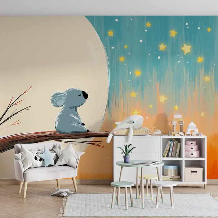 Papier peint chambre bébé | Koala contemplatif sous les étoiles