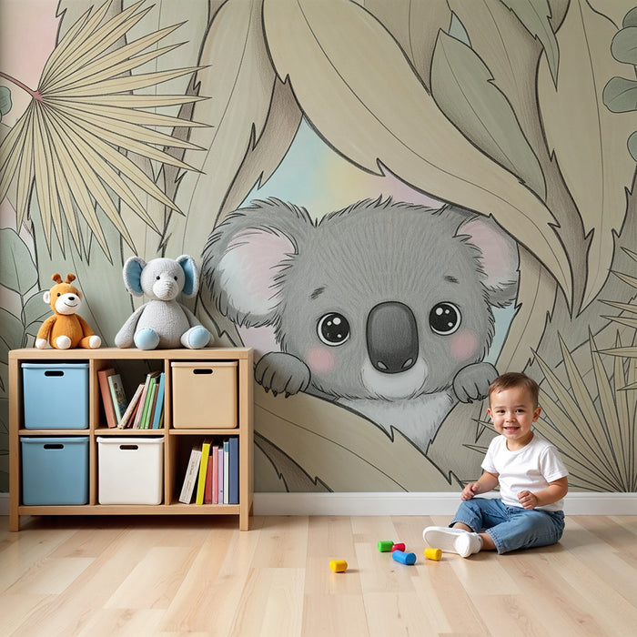 Nursery room wallpaper | Curious koala in nature