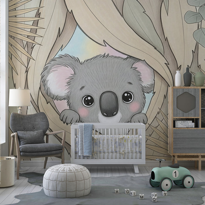 Nursery room wallpaper | Curious koala in nature