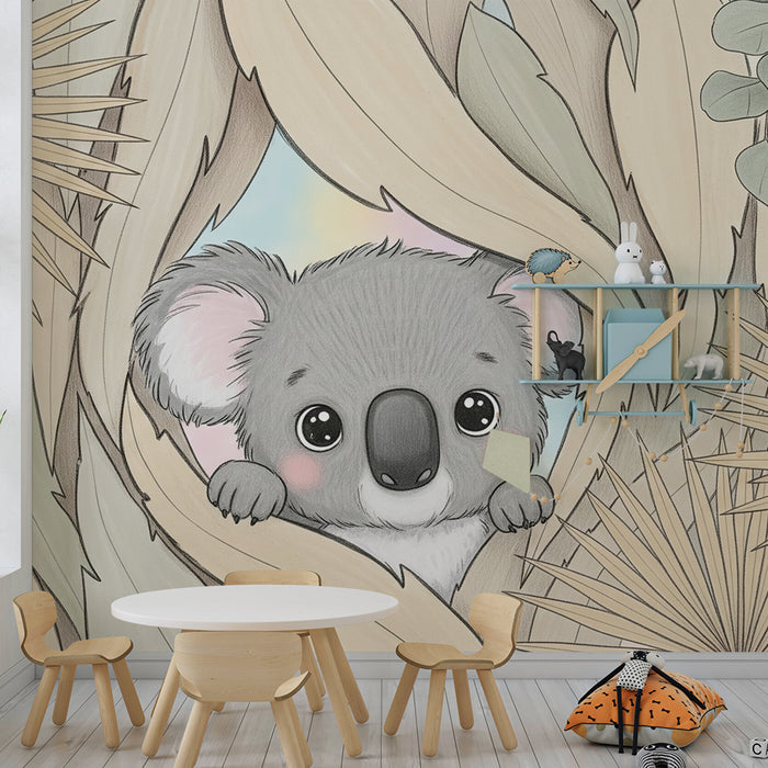 Nursery room wallpaper | Curious koala in nature