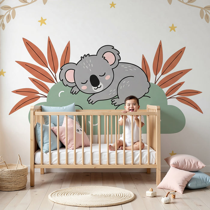 Børneværelse tapet | Søvnig koala i naturen