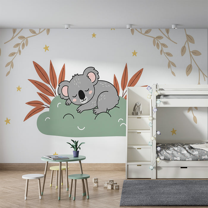 Børneværelse tapet | Søvnig koala i naturen