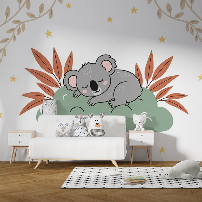 Børneværelse tapet | Søvnig koala i naturen