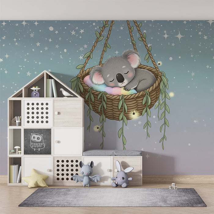 Papier peint chambre bébé | Koala endormi dans son hamac étoilé