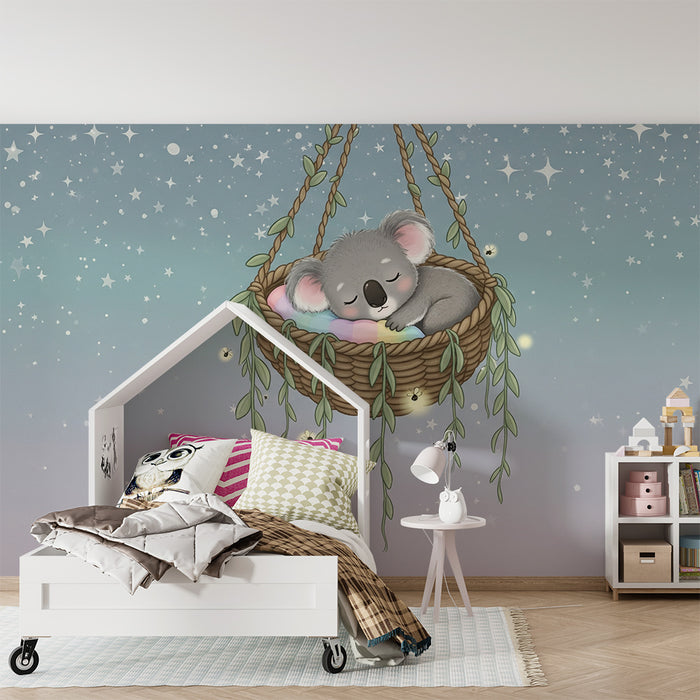 Papier peint chambre bébé | Koala endormi dans son hamac étoilé