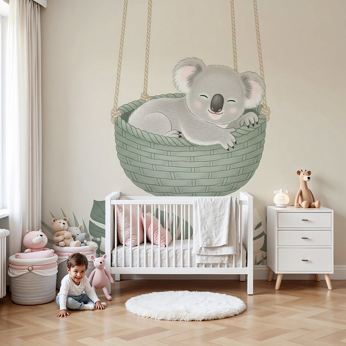 Papier peint chambre bébé | Koala endormi dans un panier