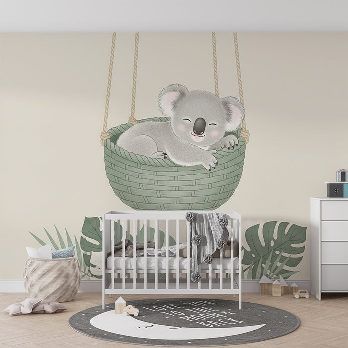 Papier peint chambre bébé | Koala endormi dans un panier