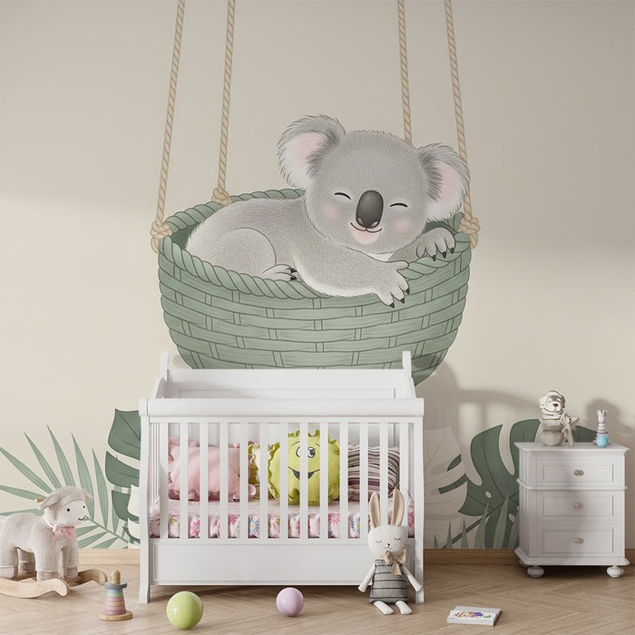 Papier peint chambre bébé | Koala endormi dans un panier