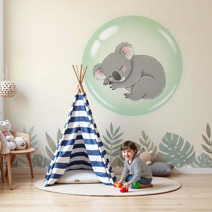 Papier peint chambre bébé | Koala endormi dans une bulle