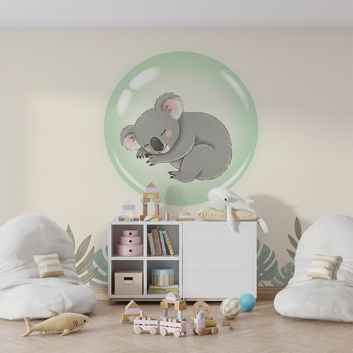 Papier peint chambre bébé | Koala endormi dans une bulle
