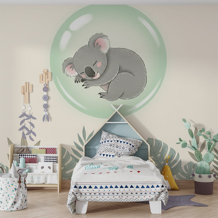 Papier peint chambre bébé | Koala endormi dans une bulle