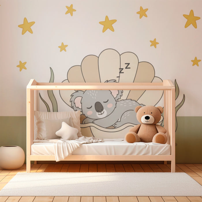Papel pintado infantil | Koala durmiendo en una concha
