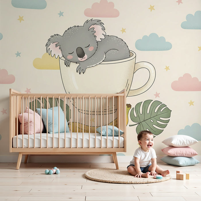 Papier peint chambre bébé | Koala endormi dans une tasse