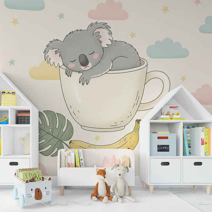 Papier peint chambre bébé | Koala endormi dans une tasse