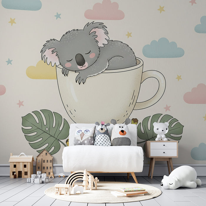 Papier peint chambre bébé | Koala endormi dans une tasse