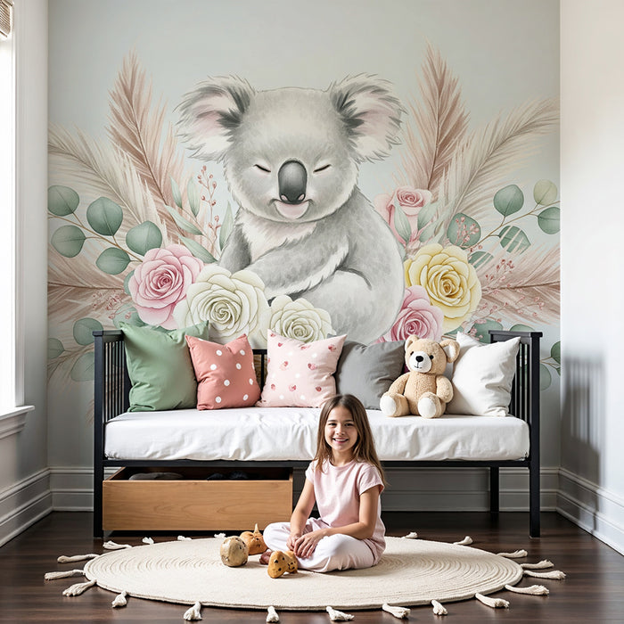 Barntapet | Sovande koala omgiven av ömtåliga blommor