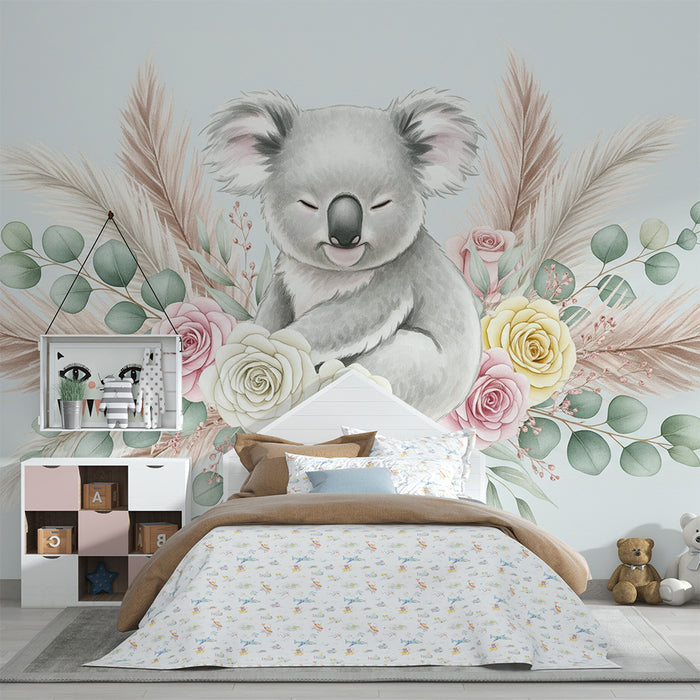 Barntapet | Sovande koala omgiven av ömtåliga blommor