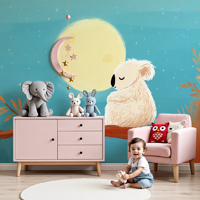 Papier peint chambre bébé | Koala endormi sous la lune