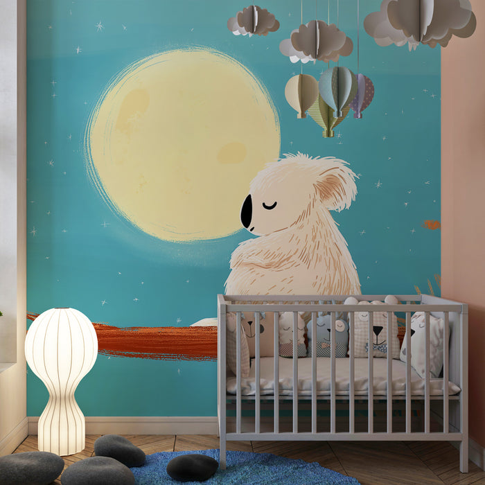 Papier peint chambre bébé | Koala endormi sous la lune
