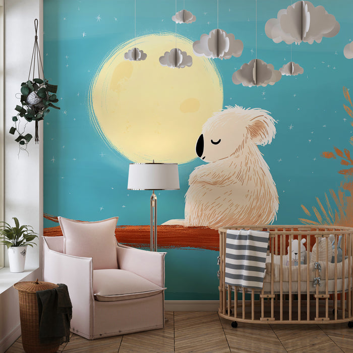 Papier peint chambre bébé | Koala endormi sous la lune