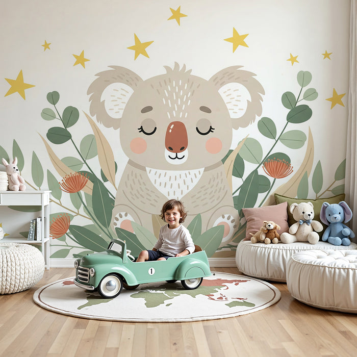 Papier peint chambre bébé | Koala endormi sous les étoiles