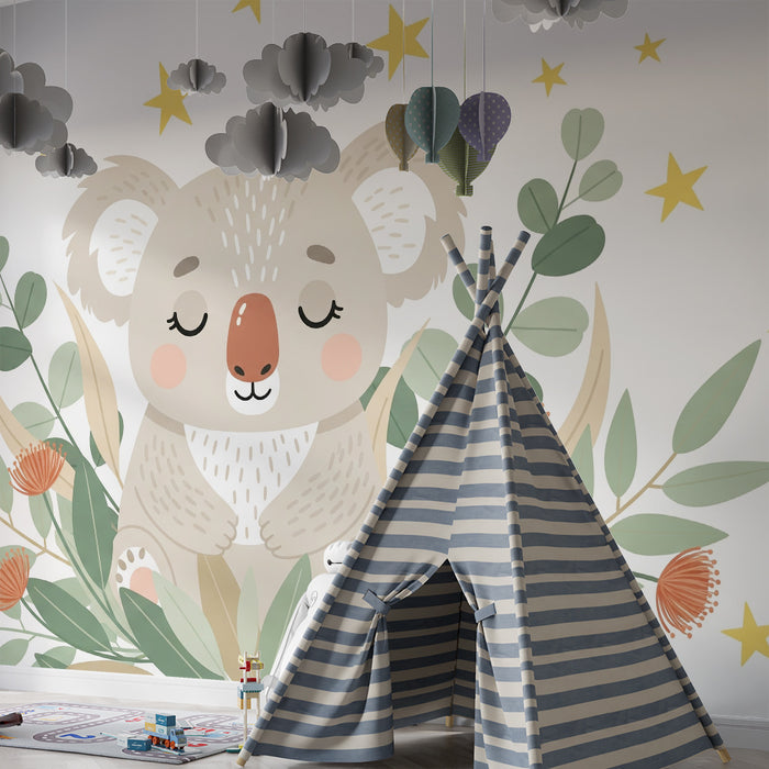 Papier peint chambre bébé | Koala endormi sous les étoiles