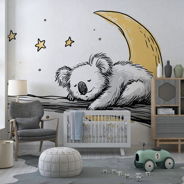 Papier peint chambre bébé | Koala endormi sous les étoiles