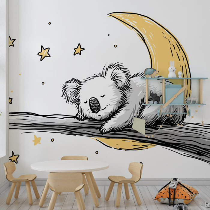 Papier peint chambre bébé | Koala endormi sous les étoiles