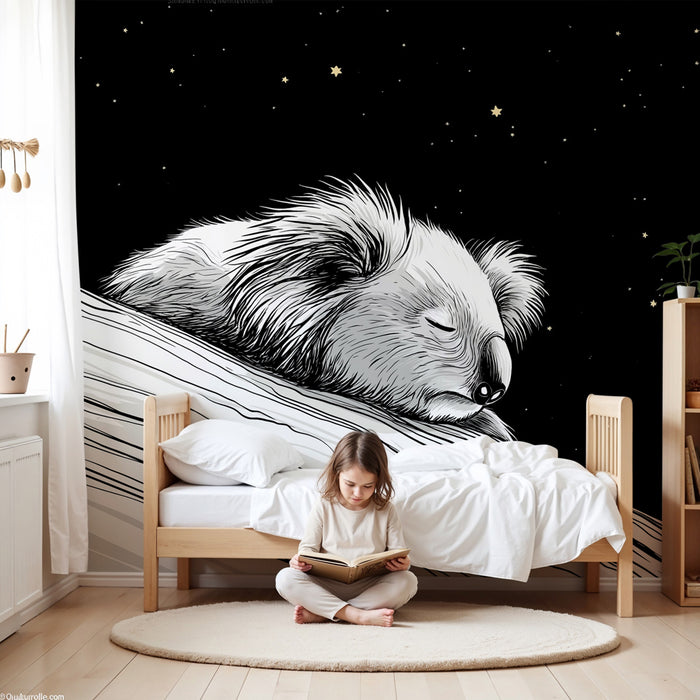 Papier peint chambre bébé | Koala endormi sous un ciel étoilé