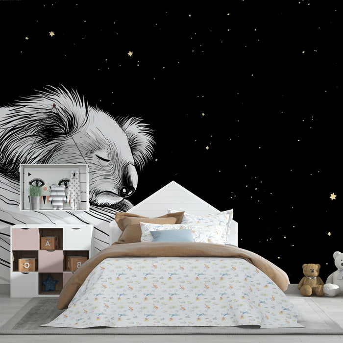 Papier peint chambre bébé | Koala endormi sous un ciel étoilé