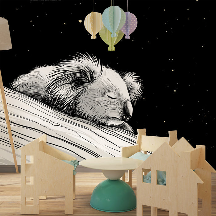 Papier peint chambre bébé | Koala endormi sous un ciel étoilé
