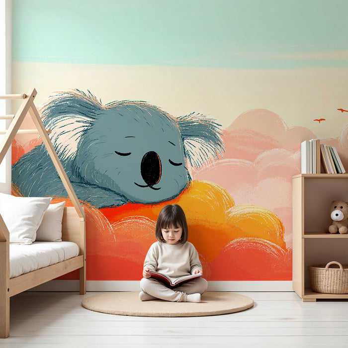 Barntapet | Sovande koala på färgglada moln