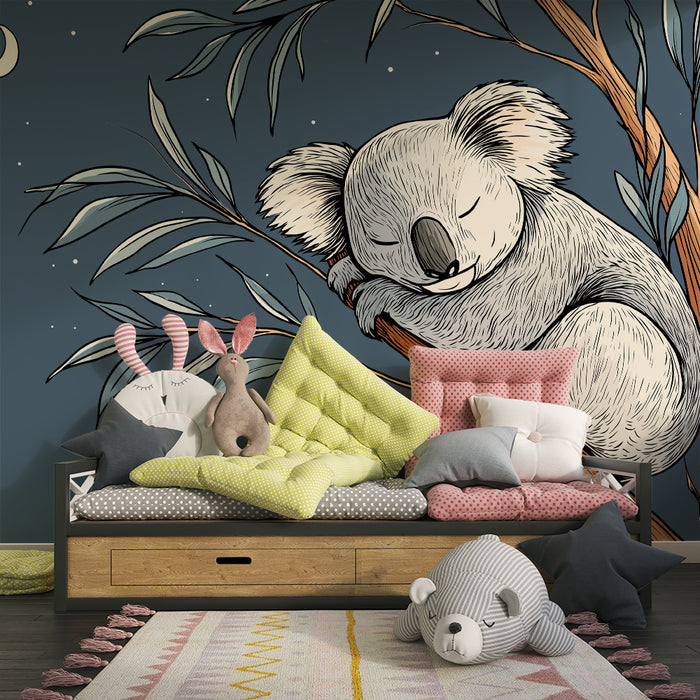Barntapet | Sovande koala på sin gren under en stjärnklar himmel