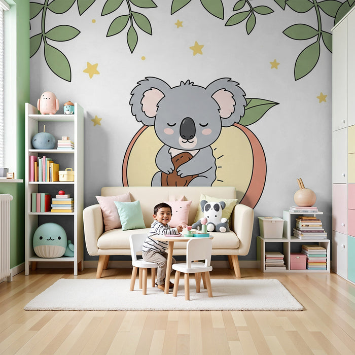 Papier peint chambre bébé | Koala endormi sur un fruit