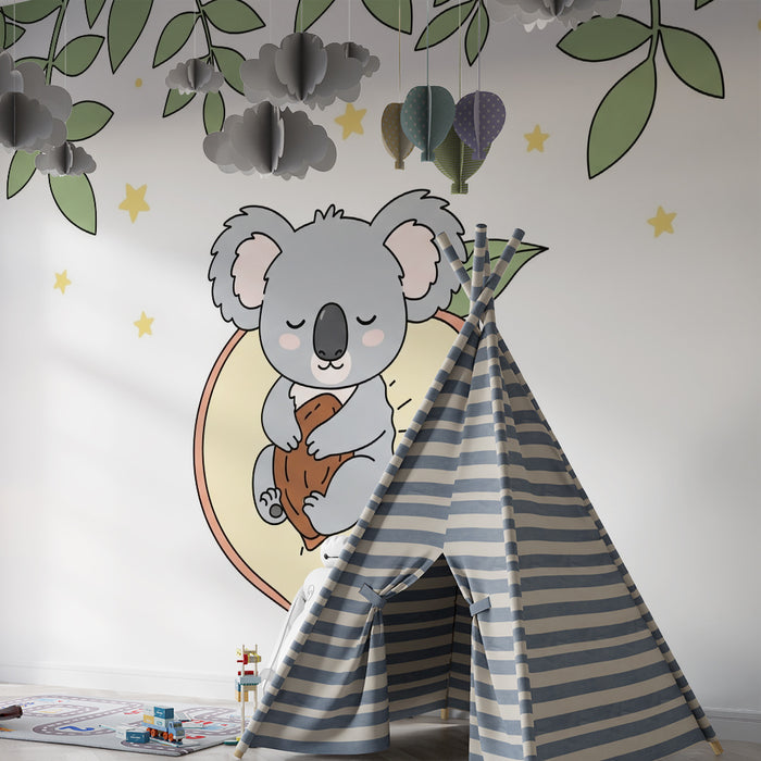 Papier peint chambre bébé | Koala endormi sur un fruit
