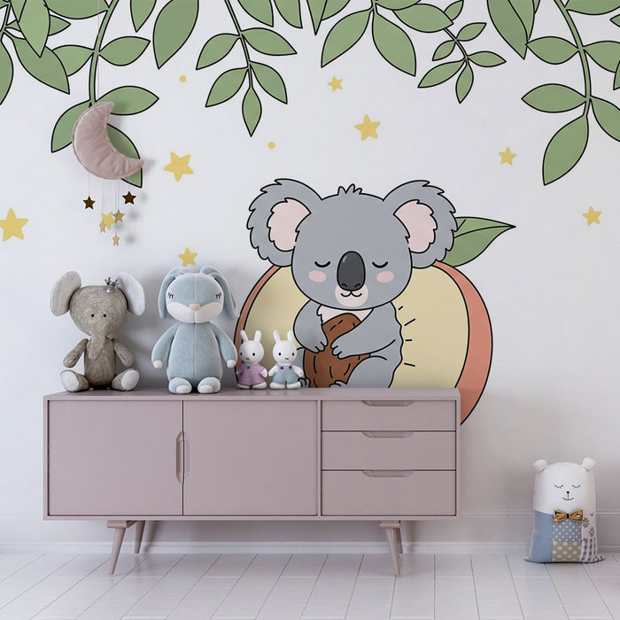 Papier peint chambre bébé | Koala endormi sur un fruit