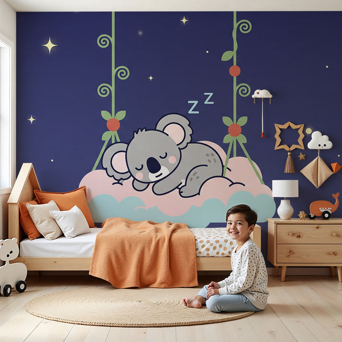 Papier peint chambre bébé | Koala endormi sur un nuage