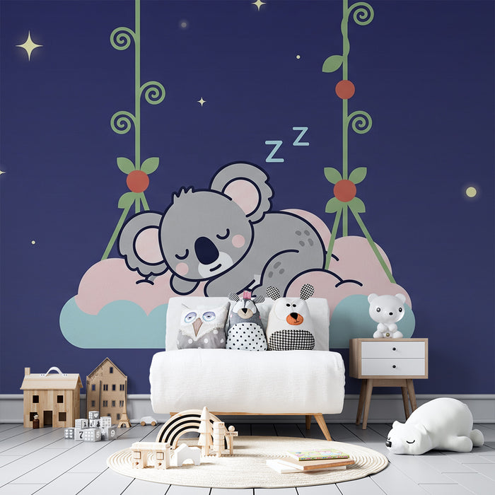 Papier peint chambre bébé | Koala endormi sur un nuage
