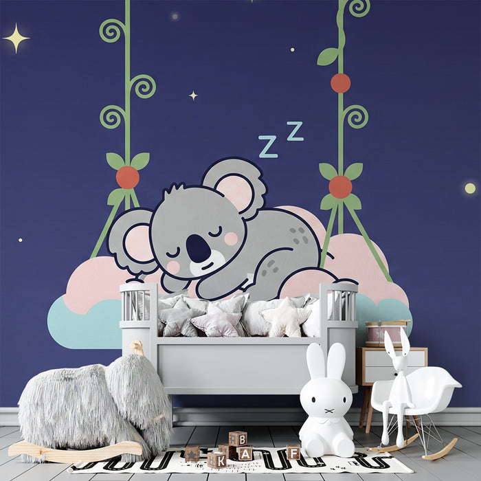 Papier peint chambre bébé | Koala endormi sur un nuage