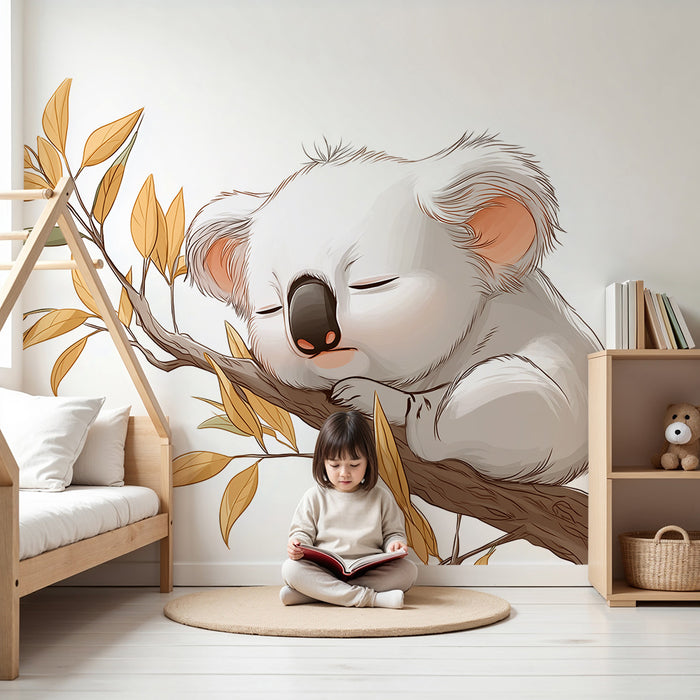Barntapet | Sovande koala på en gren med gyllene löv