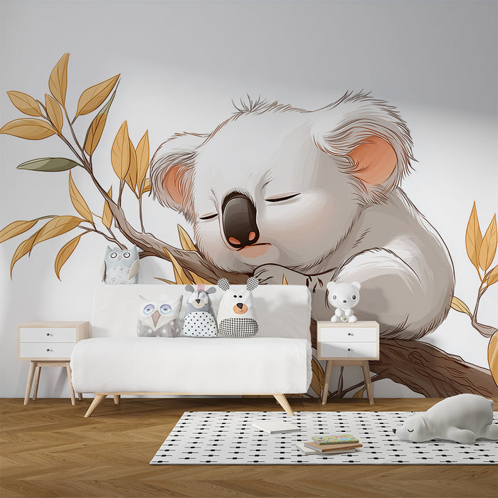 Barntapet | Sovande koala på en gren med gyllene löv