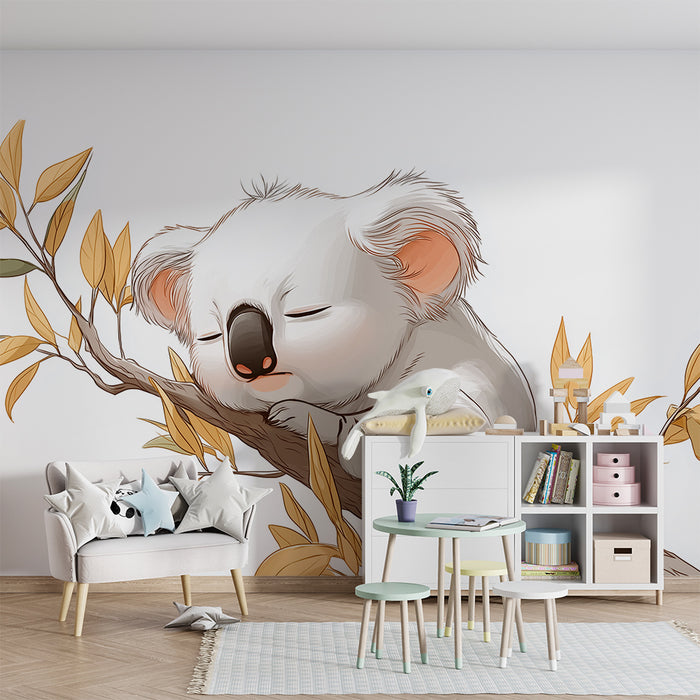Barntapet | Sovande koala på en gren med gyllene löv