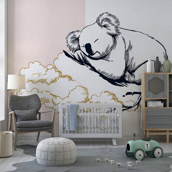Barntapet | Sovande koala på en gren med gyllene moln